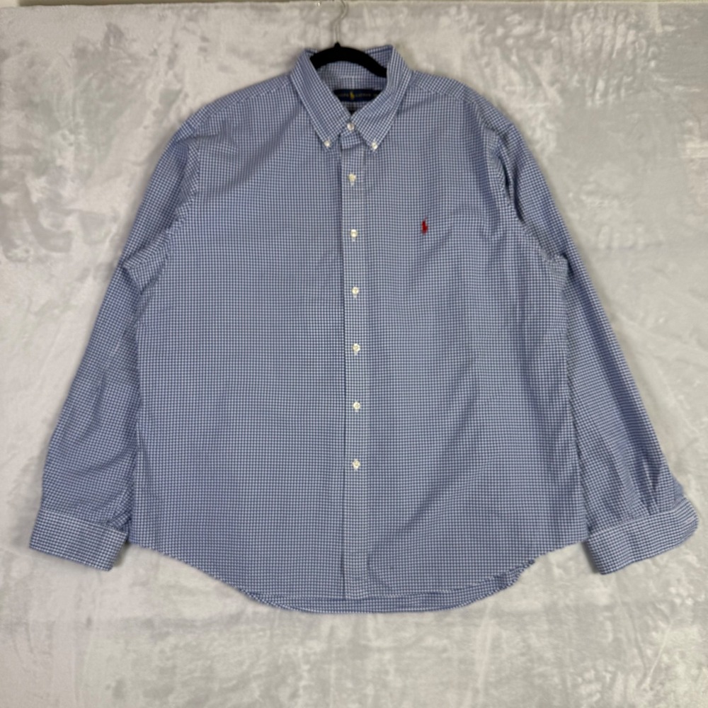 Ralph Lauren Button Down Shirt Mens XXL Blue Gingham Check Cotton Long Sleeve